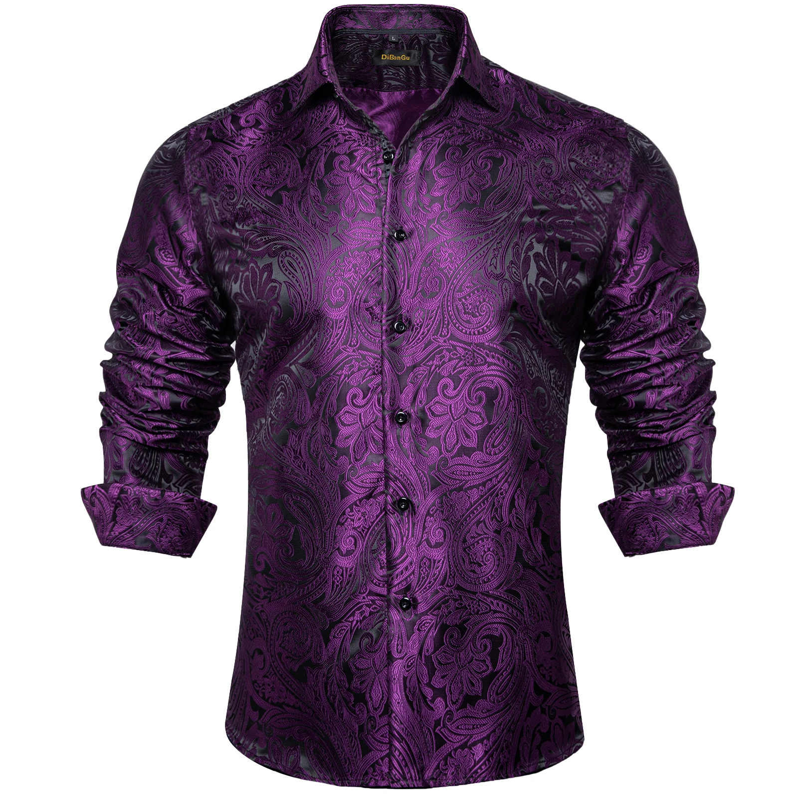 Top Trends: Luxury Purple Paisley Men&#039;s Long Sleeve Silk Polyester Dress Shirt Button Down Collar Social Prom Party Men Clothing Shirt Shoppable Styles