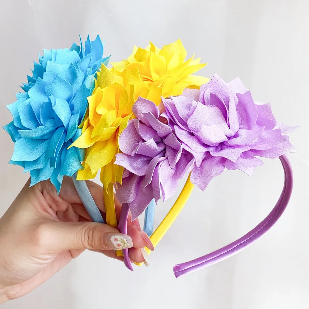 Top Trends: 3.7 Inch Big Flower Headband Hair Band For Children Girls Solid Handmade Hair Hoop Grosgrain Ribbon Hair Accessories Gifts Shoppable Styles