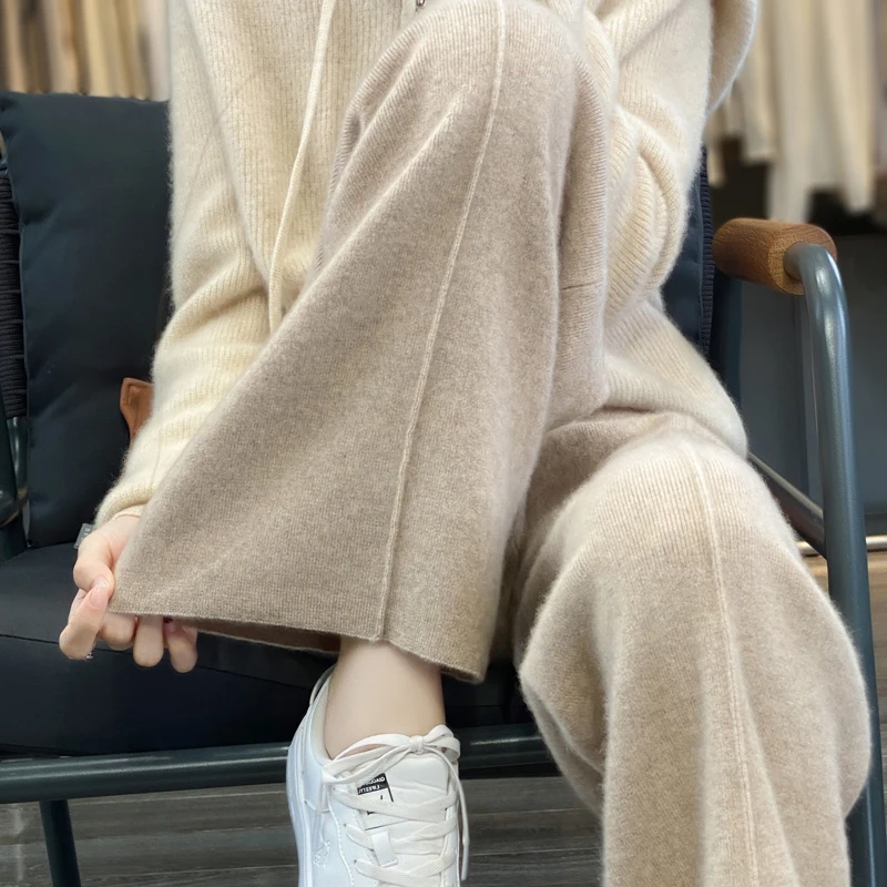 Top Trends: Wool Knitted Wide Leg Pants For Women In Autumn And Winter, With A Draping Feel And Straight Tube Wool Casual Woolen Pants Shoppable Styles - Image 6