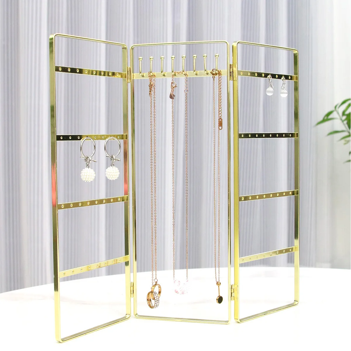 Top Trends: Metal Gold 3Doors S / M / L Earrings Ring Necklace Watch Jewelry Shelf Jewelry Stand Counter Pendant Jewelry Display Stand Shoppable Styles