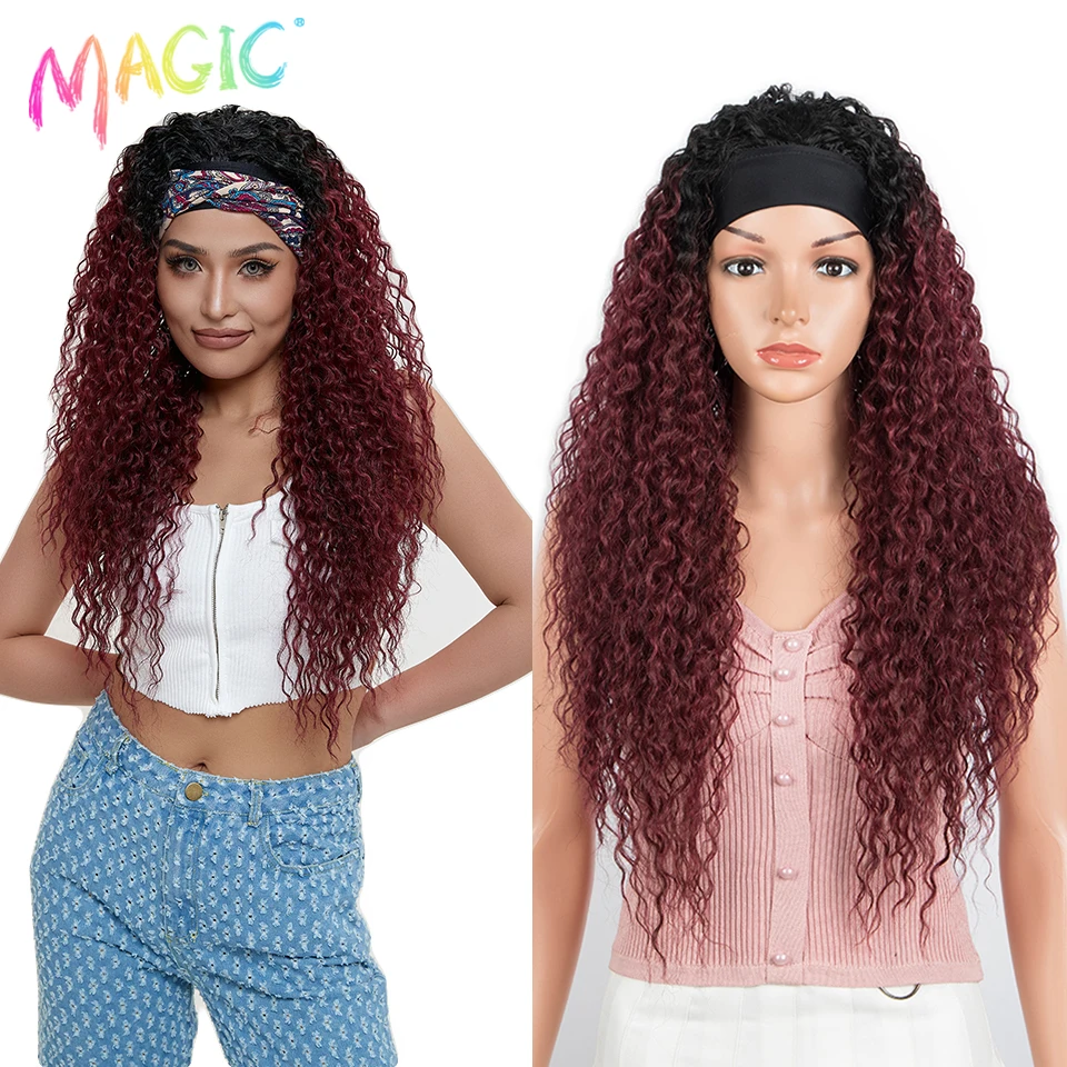 Top Trends: Magic Headband Wig 30 Inch Long Kinky Curly Synthetic Wigs Natural Looking Headband Scarf Wig Omber Blonde For Black Women Shoppable Styles