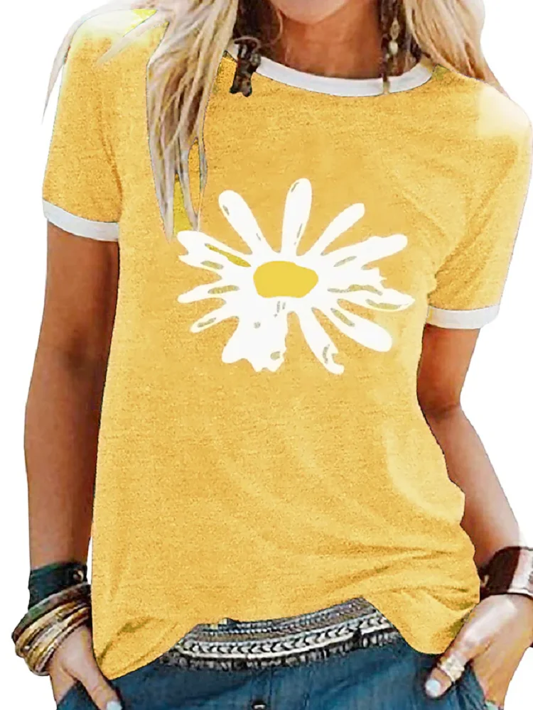 Top Trends: Simple Sunflower Everyday Women's Clothing Casual T Regular Shirt Streetwear 2023 Summer New Fashion Women's T-shirt Top's Shoppable Styles