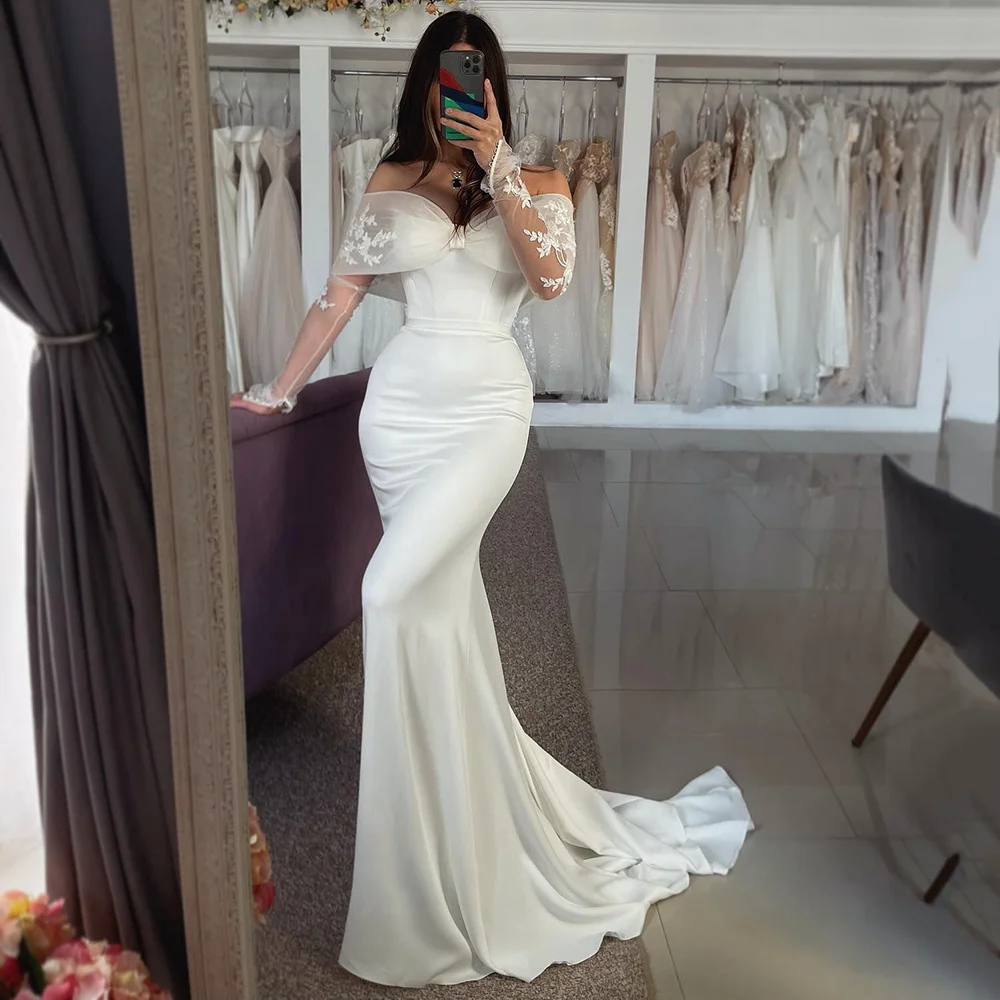 Top Trends: Church Vintage Mermaid Wedding Dresses 2024 Women Long Detachable Sleeve Bride Dress Lace Off Shoulder Wedding Gowns Belt Vestid Shoppable Styles