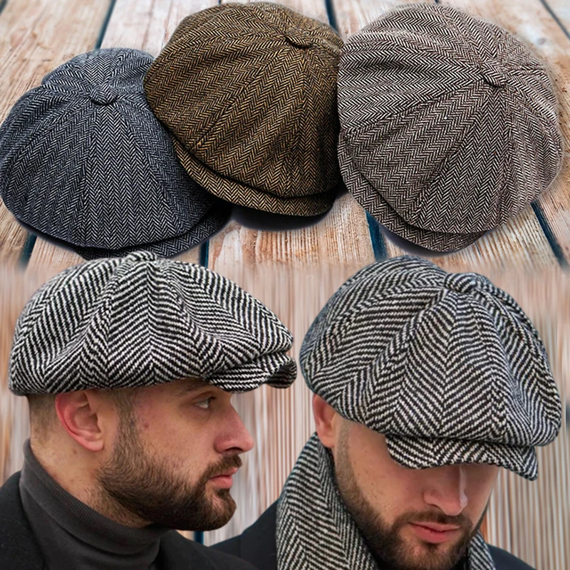 Top Trends: Men Berets Street Newsboy Hat Autumn Winter Retro British Beret Hats Men Wool Flat Ivy Painter Caps Forward Gatsby Cabbie Hats Shoppable Styles