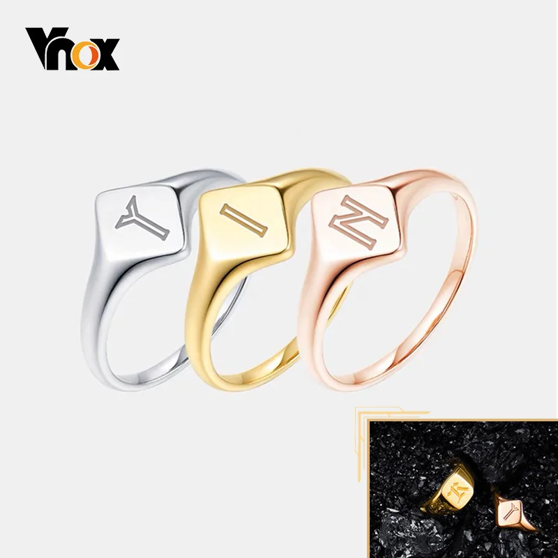 Top Trends: Vnox Custom Engrave Signet Rings For Women, Chic Geometric Female Finger Bands Accessory, Anti Allergy Stainless Steel Jewelry Shoppable Styles