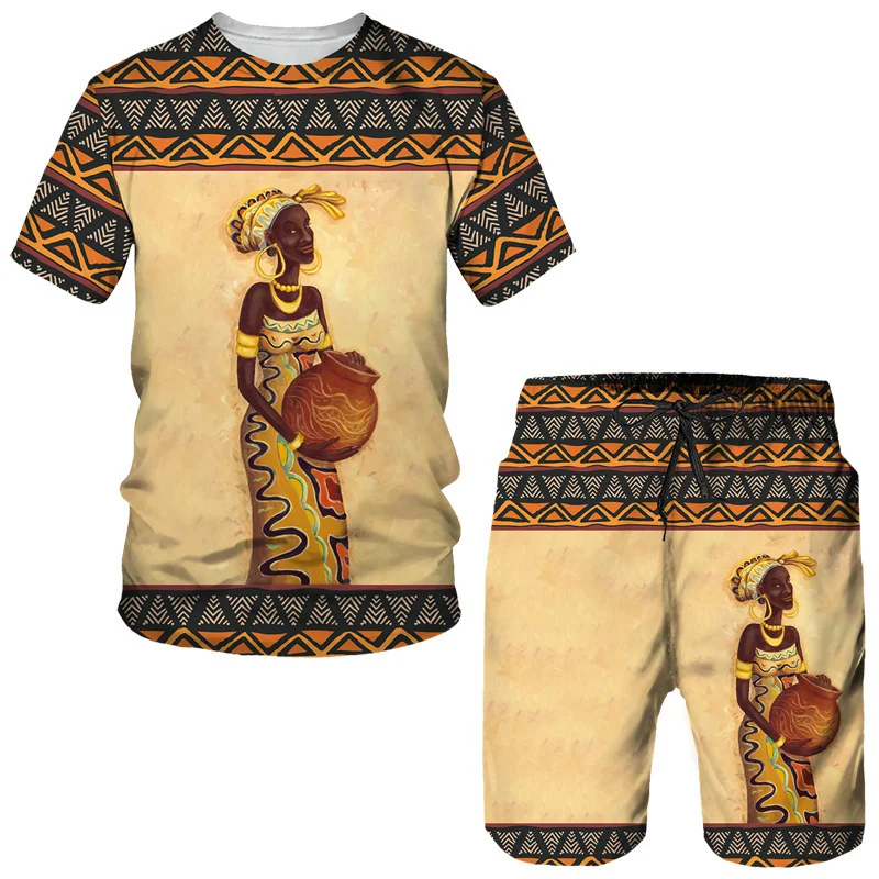 Top Trends: African Girl Print Tees / Suit Dashiki Ethnic Style For Men Casual T-Shirts&amp;Shorts Set Fashion Summer Sportwear Male Tracksuit Y2k Shoppable Styles