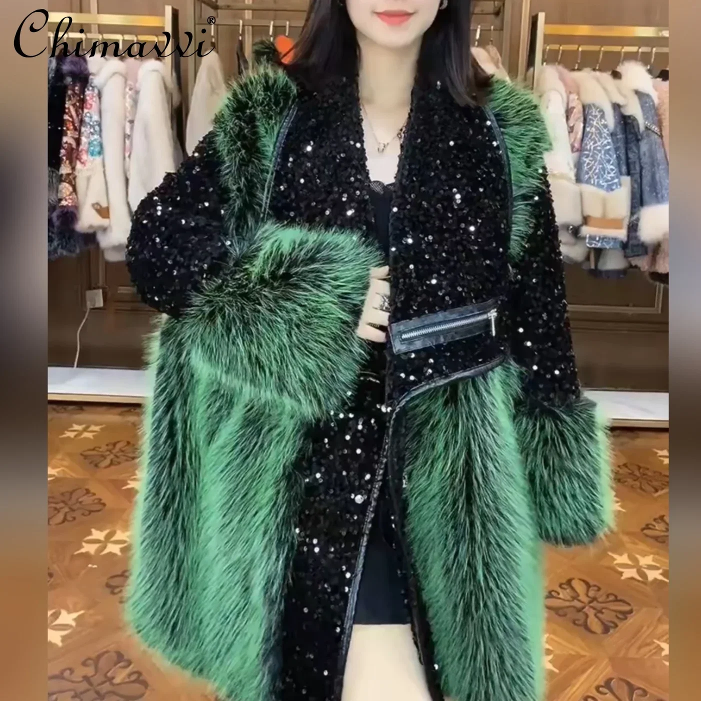 Top Trends: European 2023 Winter New Ladies Fashion High Street Long Sleeve Fur Coat Women Office Lady Embroidery Sequins Casual Toka Jacket Shoppable Styles