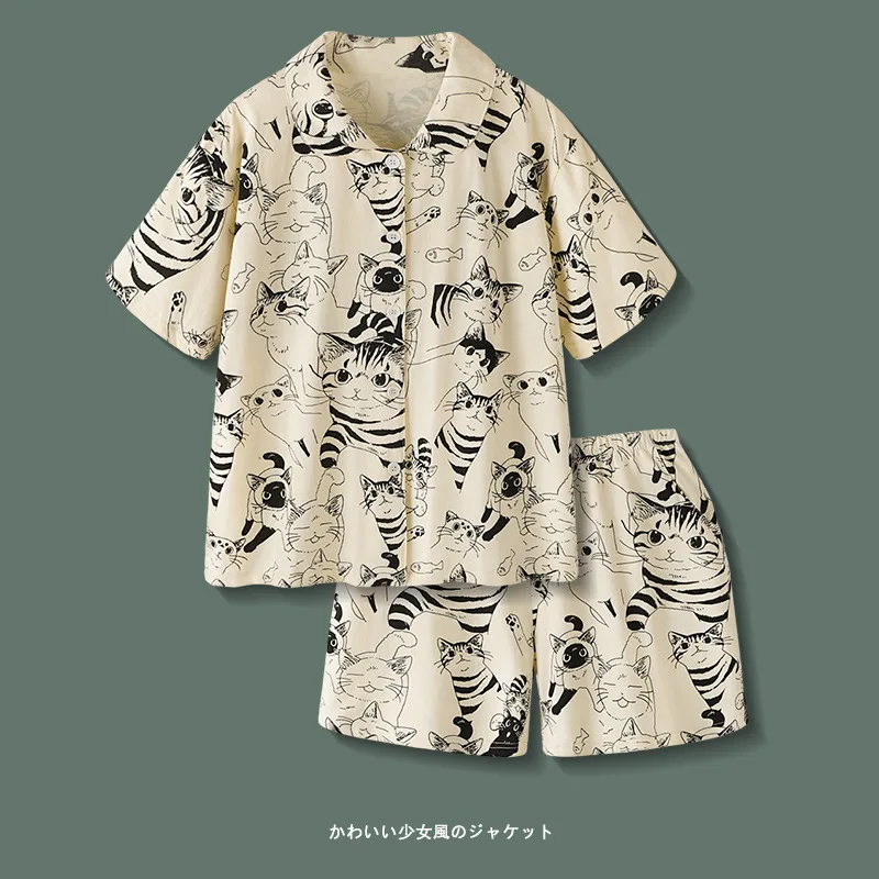 Top Trends: Pajamas For Men And Women In Summer Sweet Short-sleeved Shorts Cat Retro Cartoon Wind New Loose Plus Size Suit Lazy Homewear Shoppable Styles