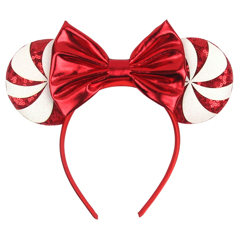 Top Trends: 2024 Disney Christmas Peppermint Candy Mouse Ears Headband For Girls Sequins Bow Festivall Party Hairband DIY Hair Accessories Shoppable Styles