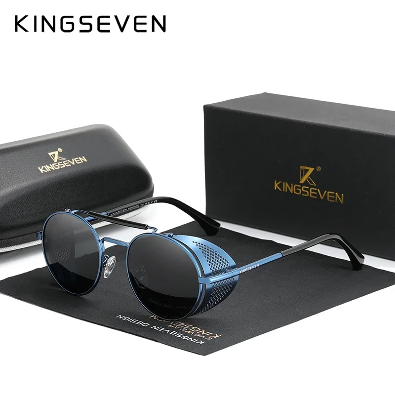 Top Trends: Genuine KINGSEVEN Retro Round Steampunk Sunglasses Men Retro Women Sun Glasses Shades Vintage Travel Eyewear Gafas De Sol 7550 Shoppable Styles