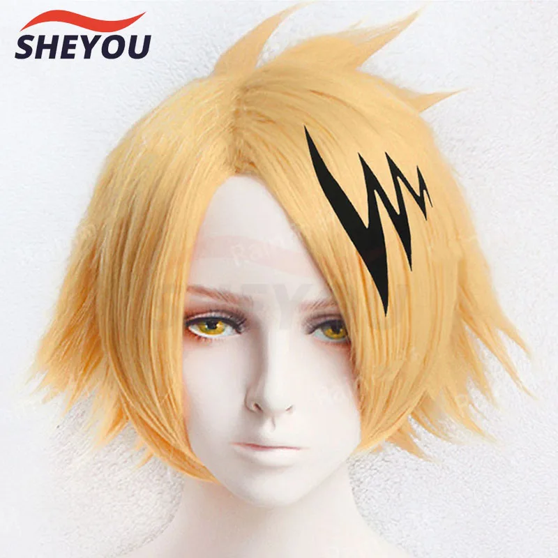 Top Trends: Anime My Hero Hero Academia Denki Kaminari Wigs Short Golden Heat Resistant Synthetic Cosplay Wig + Wig Cap + Black Lightening Shoppable Styles