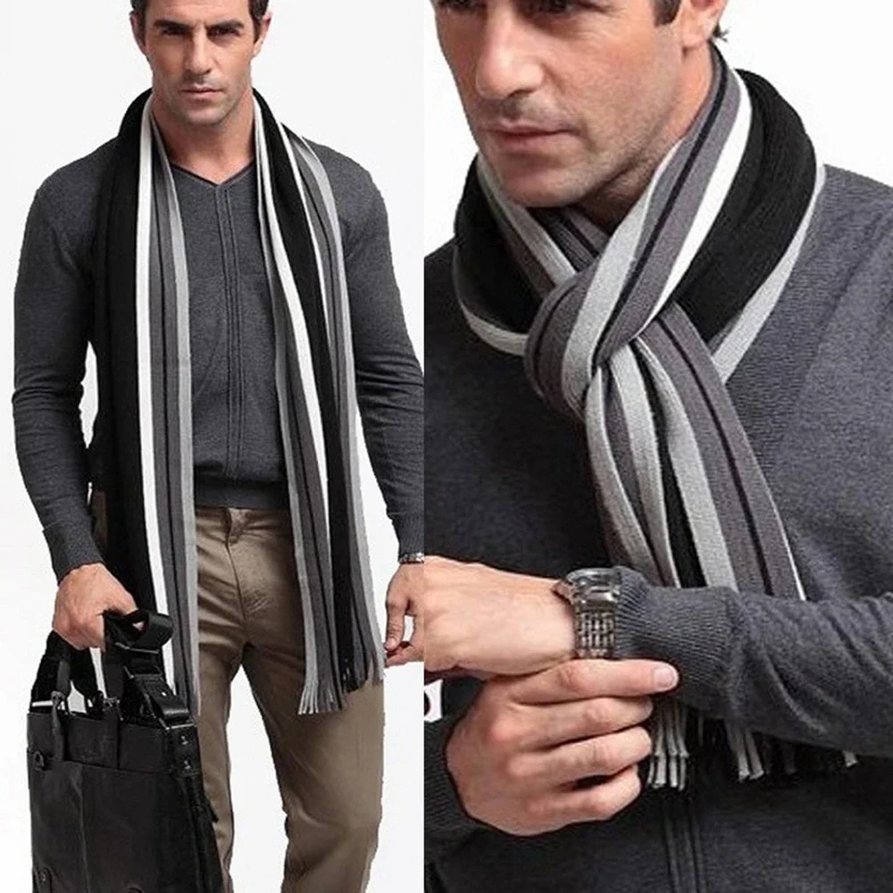 Top Trends: Classic Men&#039;s Scarf Winter Warm Faux Cashmere Soft Tassel Long Shawl Business Casual Striped Scarf Men&#039;s Clothing Accessories Shoppable Styles