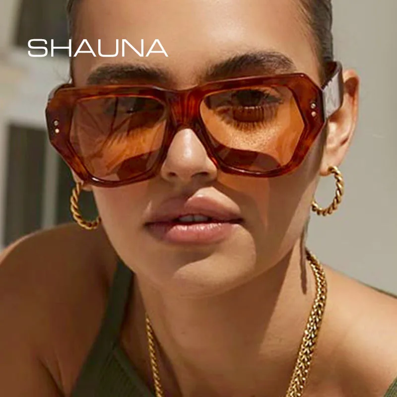 Top Trends: SHAUNA Retro Polygon Cat Eye Women Sunglasses Fashion Brand Designer Gradient Shades UV400 Men Trending Rivets Sun Glasses Shoppable Styles