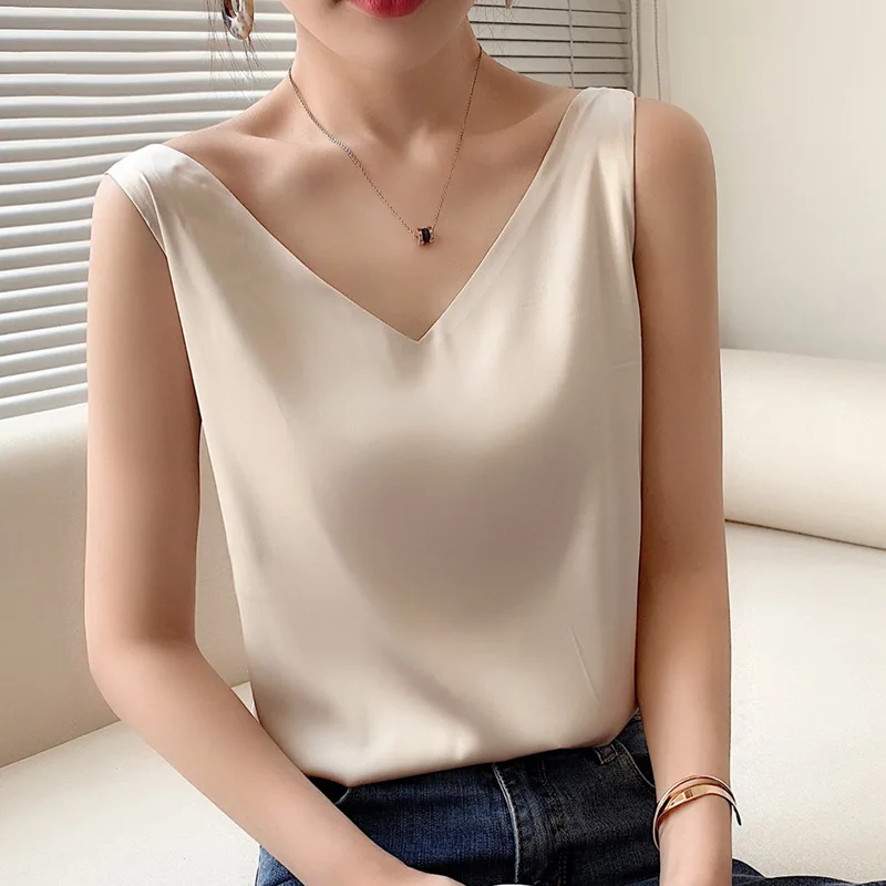 Top Trends: New Tank Top Solid Halter Crop Tops Women Summer Camis Backless Camisole Satin Silk Tee Female Sleeveless Cropped Vest Shoppable Styles