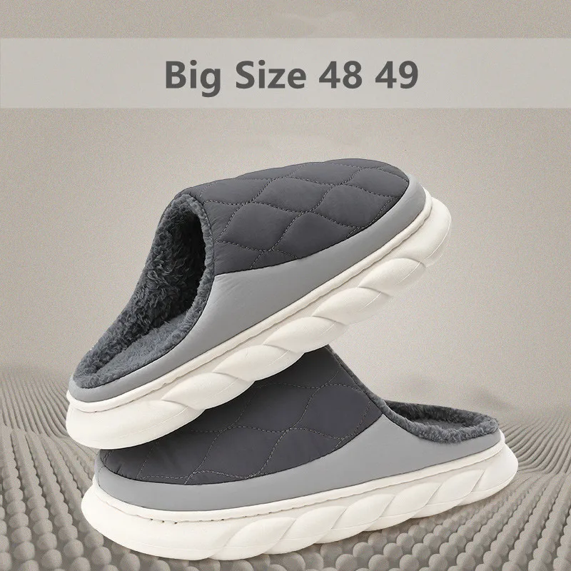 Top Trends: Big Size Winter Men Slippers Furry Home Cotton Shoes Women Fashion Waterproof Slides Outdoor Soft Non-Slip Couples Indoor Flats Shoppable Styles