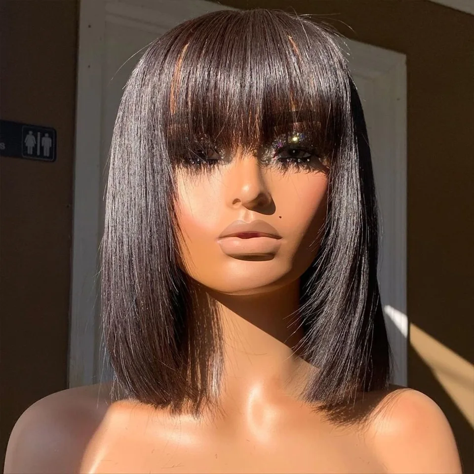 Top Trends: Short Human Hair Wigs Glueless Wig Human Hair Ready To Wear Straight Bob Wigs With Bang Machine Made Wig Perruque Cheveux Humain Shoppable Styles