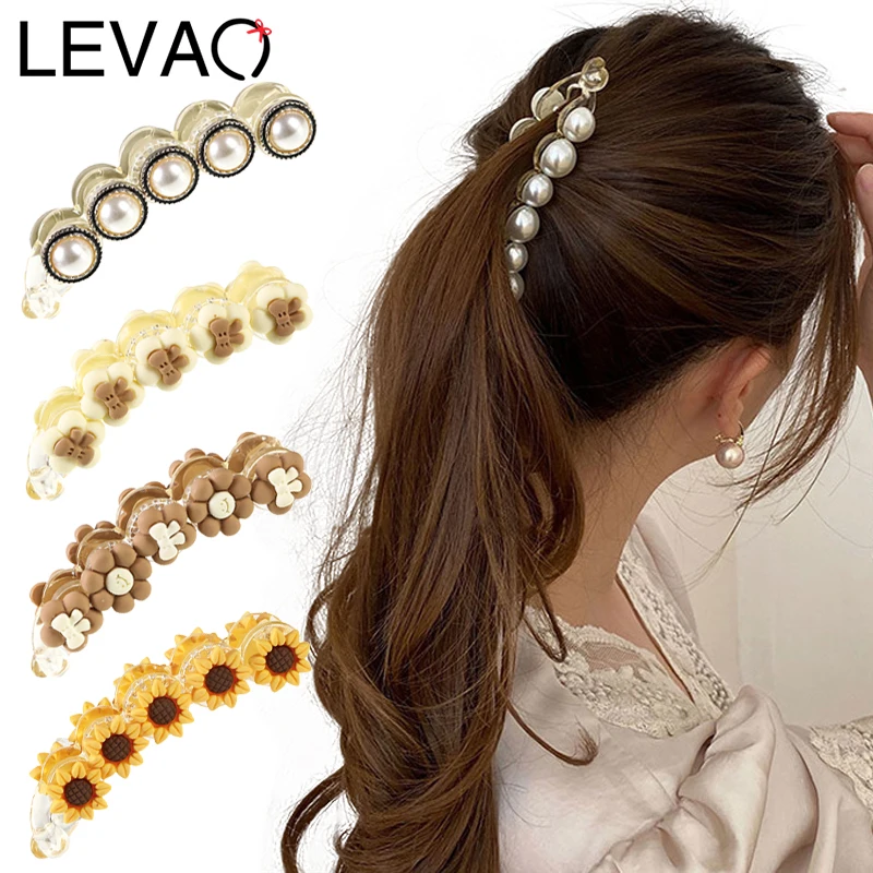 Top Trends: LEVAO 1 Pack Pearl Banana Hair Clips Women's Jewelry Accessories Fashion Ponytail Hair Clips Twist Clip Hair Accessories Shoppable Styles