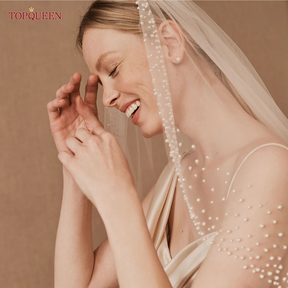 Top Trends: TOPQUEEN Pearls Wedding Veils With Comb Bridal Veil Type Layer Dramatic 1 Tier Pearl Veil Bridal Veils Bead Wedding Veil V157 Shoppable Styles