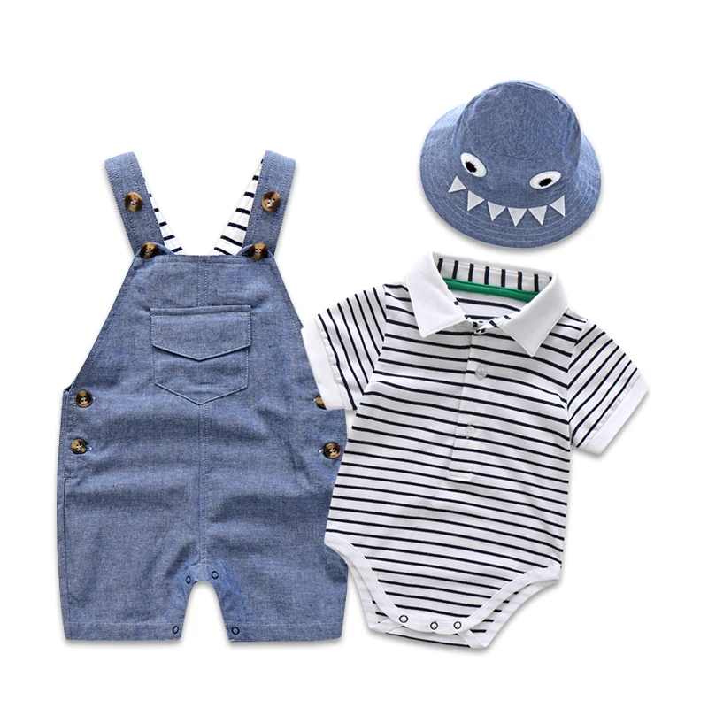 Top Trends: Newborn Baby Clothing Set For Boys Summer Suit Set Hat+ Striped Romper+ Blue Overall Suit Casual Children Boy Clothes Outfit Shoppable Styles