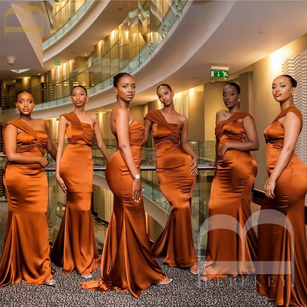 Top Trends: Burnt Orange Satin Bridesmaid Dresses One Shoulder Wedding Party Dress 2024 Mermaid Elegant Gowns Wedding Ceremony Dresses Robe Shoppable Styles