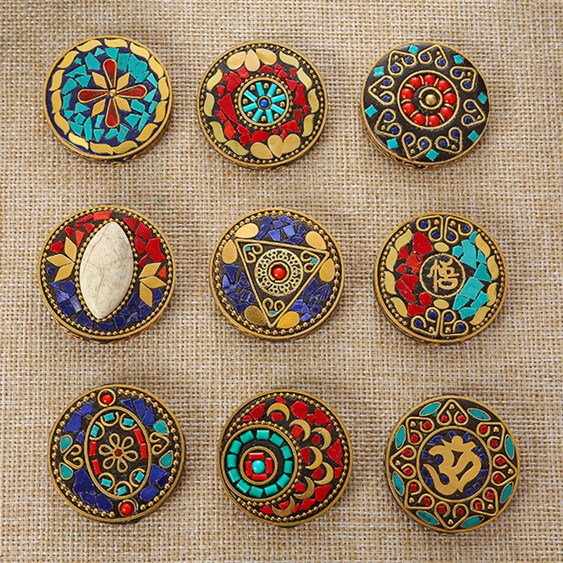 Top Trends: Nepalese Buddhist Handmade Flat Round 44mm Tibetan Brass Metal &amp; Clay Loose Craft Beads For Jewelry Making DIY Necklace Shoppable Styles