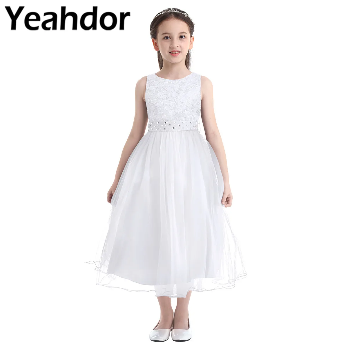 Top Trends: White Flower Girl Dresses Children Sequined Lace Evening Pageant Wedding Party Kids Dresses For Girls First Communion Dress Shoppable Styles