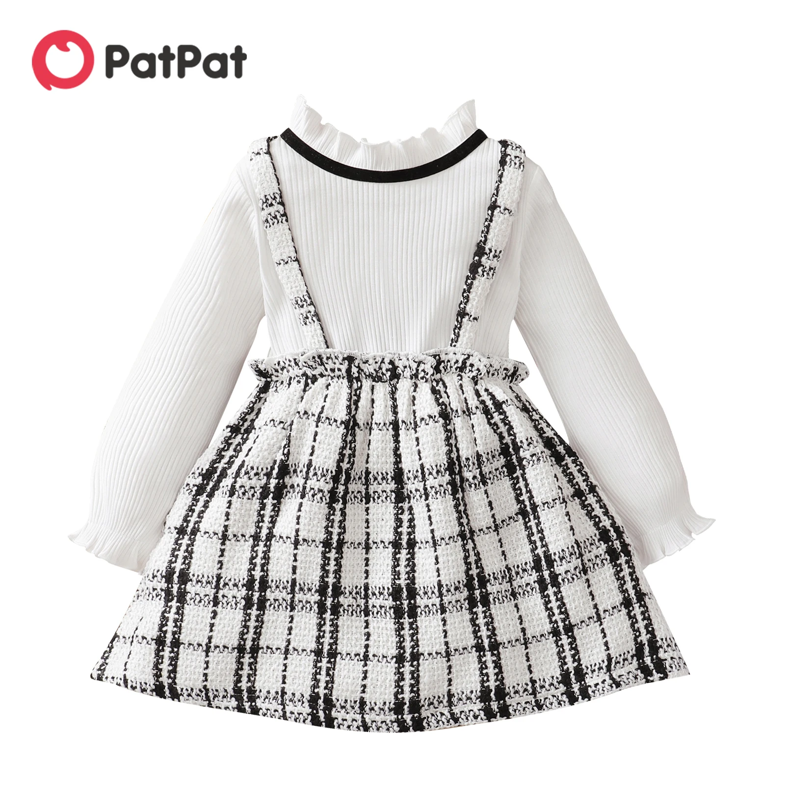 Top Trends: PatPat Toddler Girl Dresses Ruffle Collar Faux-two Strap Plaid Tweed Long-sleeve Dress For Girl Children Clothes Shoppable Styles