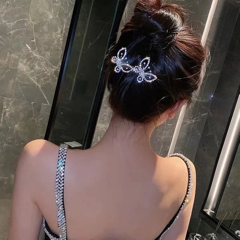 Top Trends: 2022 INS Cute Double Butterfly Hair Clips Clamp For Women Girl Rhinestone Hairpins Barrettes Crab Clip Bridal Hair Accessories Shoppable Styles - Image 3