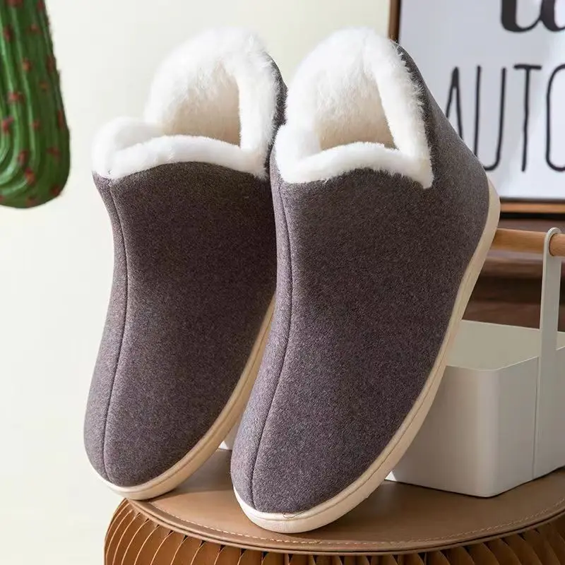 Top Trends: Unisex Faux Suede Winter Outside Indoor Slippers Men Women Warm Plush Waterproof Ankle Boots Man Furry Slides Women Slippers Shoppable Styles