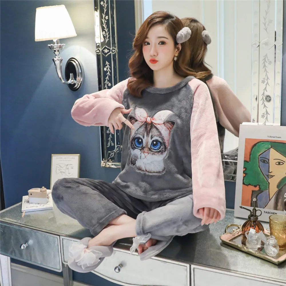 Top Trends: Women Pajamas Sets Winter Flannel Sleepwear Velvet Pyjama 2 Pieces Cartoon Pjs Warm Pijamas Mujer Female Loungewear Homewear Shoppable Styles