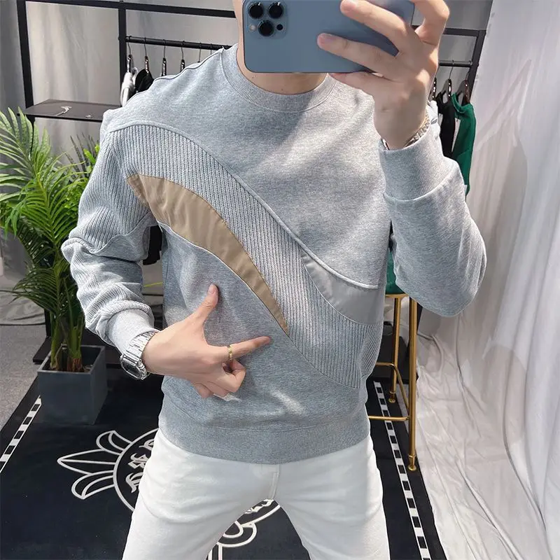 Top Trends: Fashion Loose O-Neck Spliced Korean T-Shirt Men&#039;s Clothing 2023 Autumn Winter Oversized Casual Pullovers All-match Tee Shirt Shoppable Styles