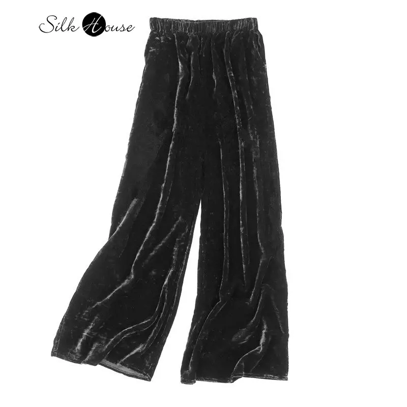 Top Trends: 2023 Early Spring New Velvet Wide Leg Pants Mulberry Silk Elastic Waist Pocket Women's Fashion Black Casual Pants Shoppable Styles