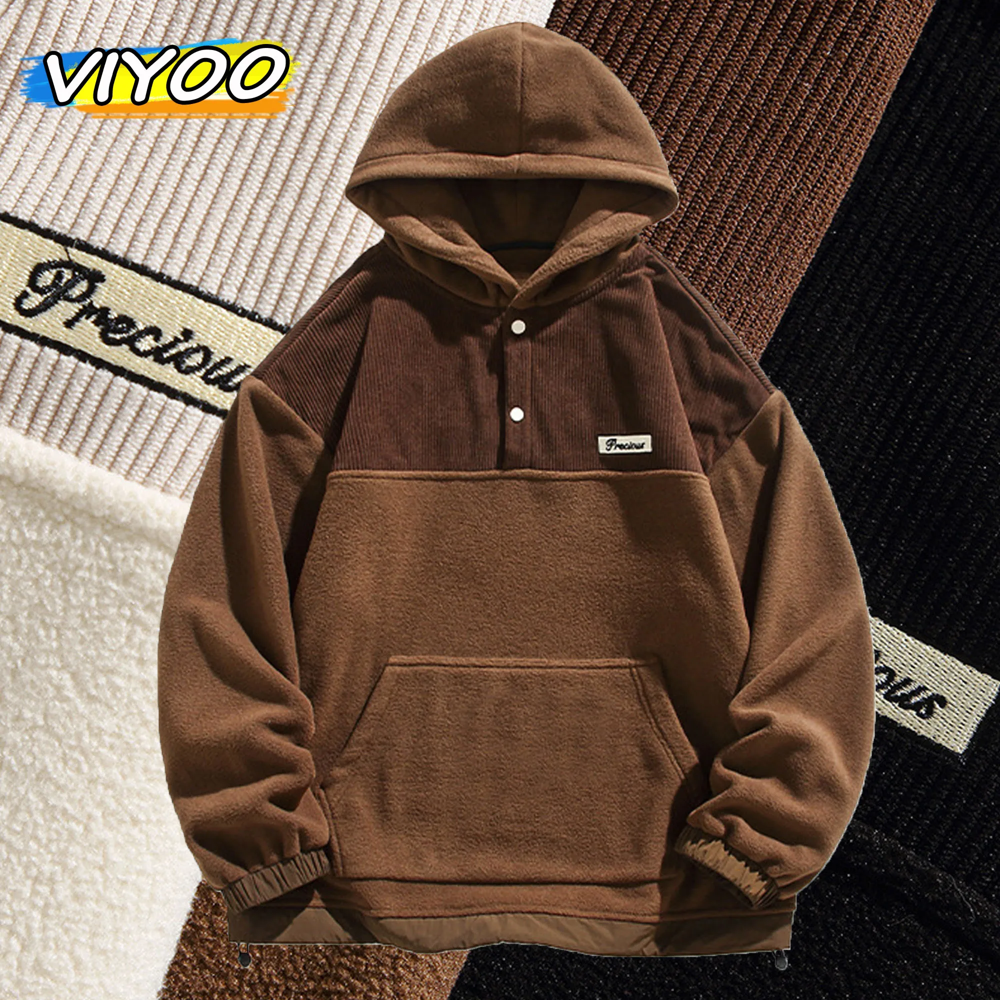 Top Trends: Men&#039;s Y2K Winter Jacket Brown Hoodies Hooded Coat Couple Patchwork Loose Sweatshirts Overcoats Korean Autumn Clothes Men Shoppable Styles