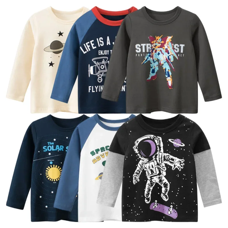 Top Trends: 2024 Autumn Sweatshirt Boys Girls Cartoon Astronaut T-shirts Children&#039;s Long Sleeve Rocket Cotton Tops Child Space Kids Clothes Shoppable Styles