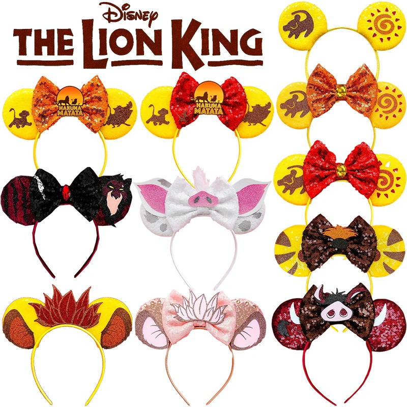 Top Trends: The Lion King Ears Headbands Girls Cartoon Mufasa Simba Hairbands Kids Disney Pumbaa Hair Accessories Women Sequins Bow Headwear Shoppable Styles