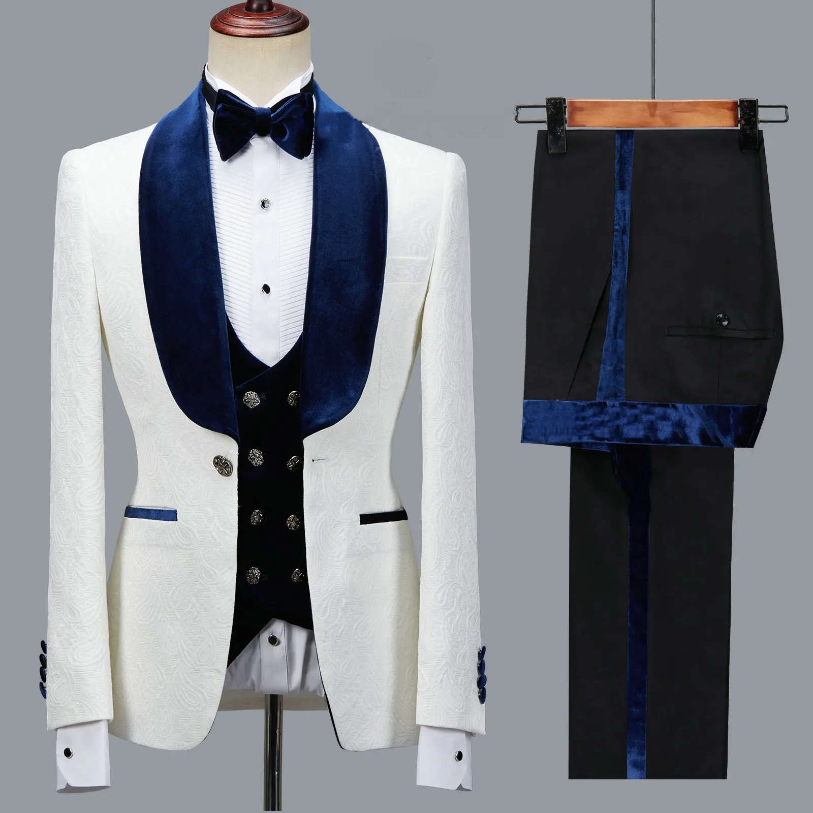 Top Trends: Navy Blue Velvet Men Suits Slim Fit Male Fashion Elegant Wedding Groom Tuxedos Codtume Homme Mariage 3PCS(Blazer+ Pants+ Vest) Shoppable Styles