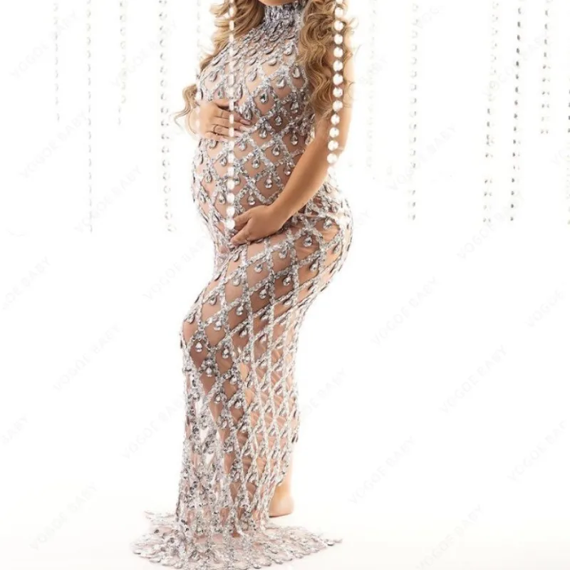 Top Trends: Sexy Maternity Photography Dress Perspective Rhinestone Turtleneck Dress Sleeveless Sequined Skinny Dress Baby Shower Dress Shoppable Styles