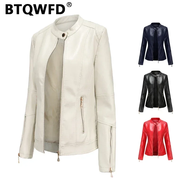 Top Trends: BTQWFD Women's Jackets Spring Autumn Coats Female Clothing 2023 New Long Sleeve Fashion Stand Collar Leather Outwear Motor Biker Shoppable Styles