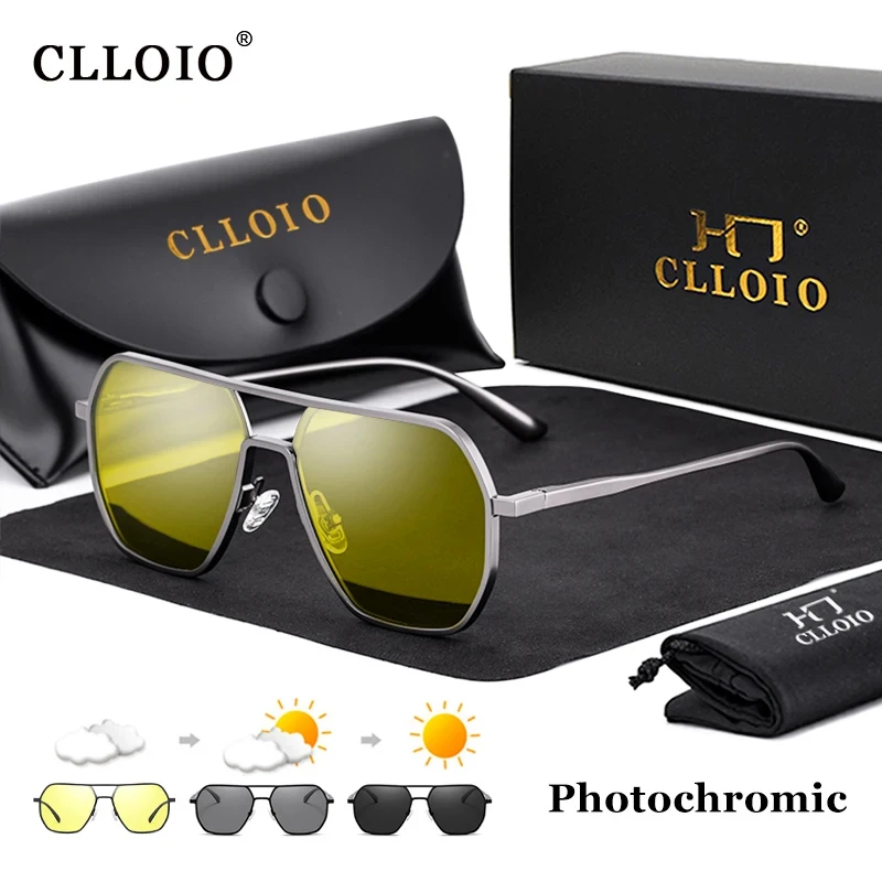 Top Trends: CLLOIO Anti-glare Day Night Vision Glasses Men Women Polarized Driving Sun Glasses Square Aluminum Photochromic Sunglasses UV400 Shoppable Styles