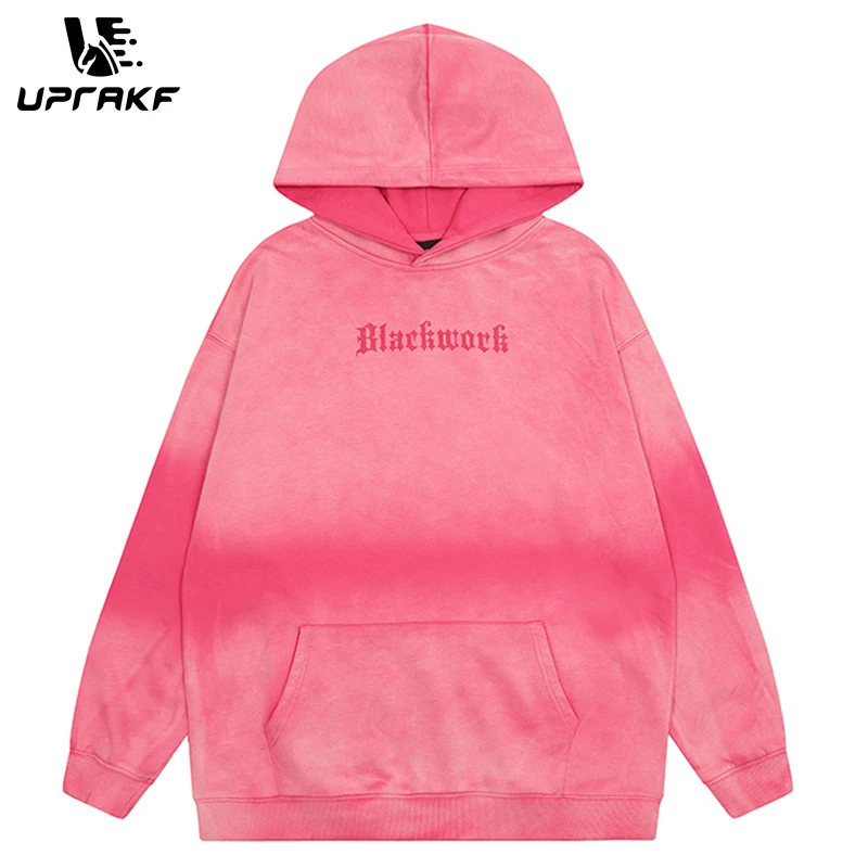 Top Trends: UPRAKF Gradient Hooded Sweatshirt Harajuku Letter Printed Oversize Hoodie Pullover Loose Fashion Autumn Casual Tops Black Pink Shoppable Styles