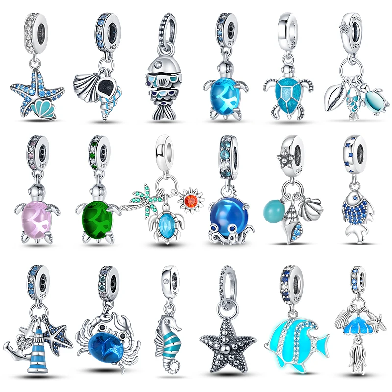 Top Trends: 100% Real 925 Sterling Silver Ocean Series Turtle Crab Mermaid Charms Beads Fit Original Pandora Bracelets Bangles Jewelry Gifts Shoppable Styles