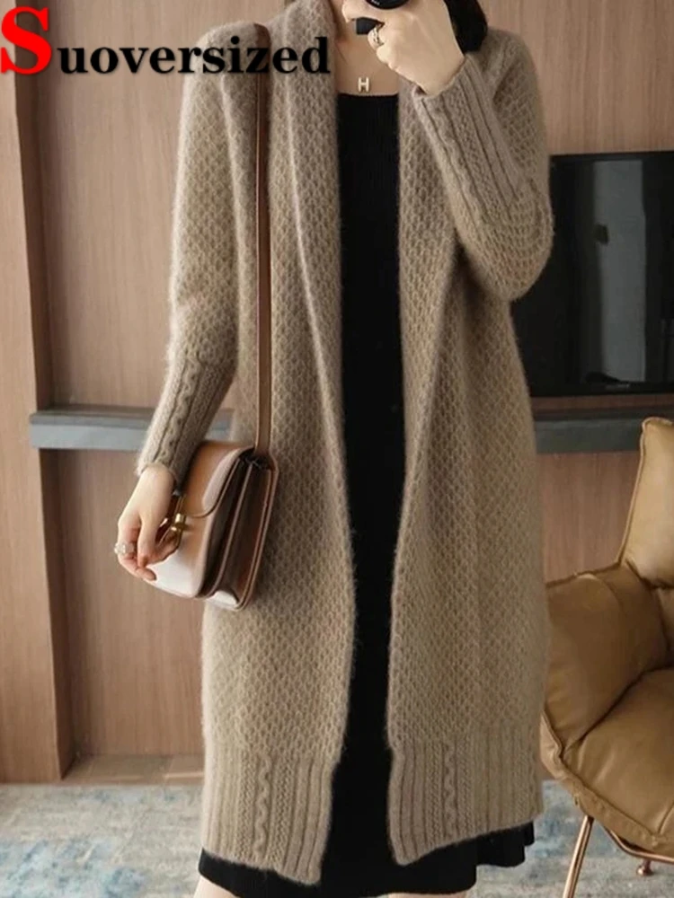 Top Trends: New Women Elegant Knit Cardigan Long Sleeve Mid-length Coats Oversized Korean Loose Tops Jacket Autumn Winter Thick Sweater Shoppable Styles