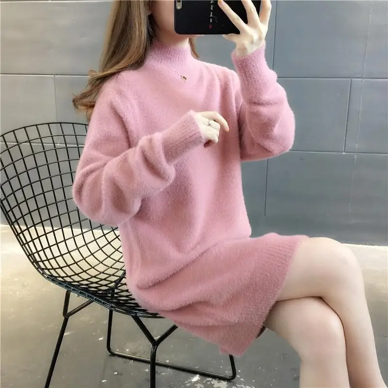 Top Trends: Fashion Half High Collar Solid Color Loose Korean Sweater Women's Clothing 2022 Autumn New Casual Pullovers All-match Warm Tops Shoppable Styles