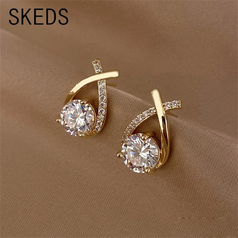 Top Trends: SKEDS Fashion Cross Stud Earrings For Women Girls Korean Style Elegant Crystal Jewelry Ear Rings Fishtail Lady Earrings Gift Shoppable Styles