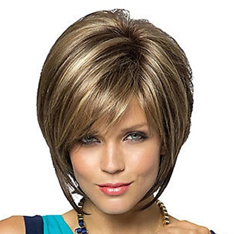 Top Trends: HAIRJOY Women Straight Bangs Style Pixie Cut Synthetic Hair Wig Brown Mixed Short Wigs Machine Made Shoppable Styles