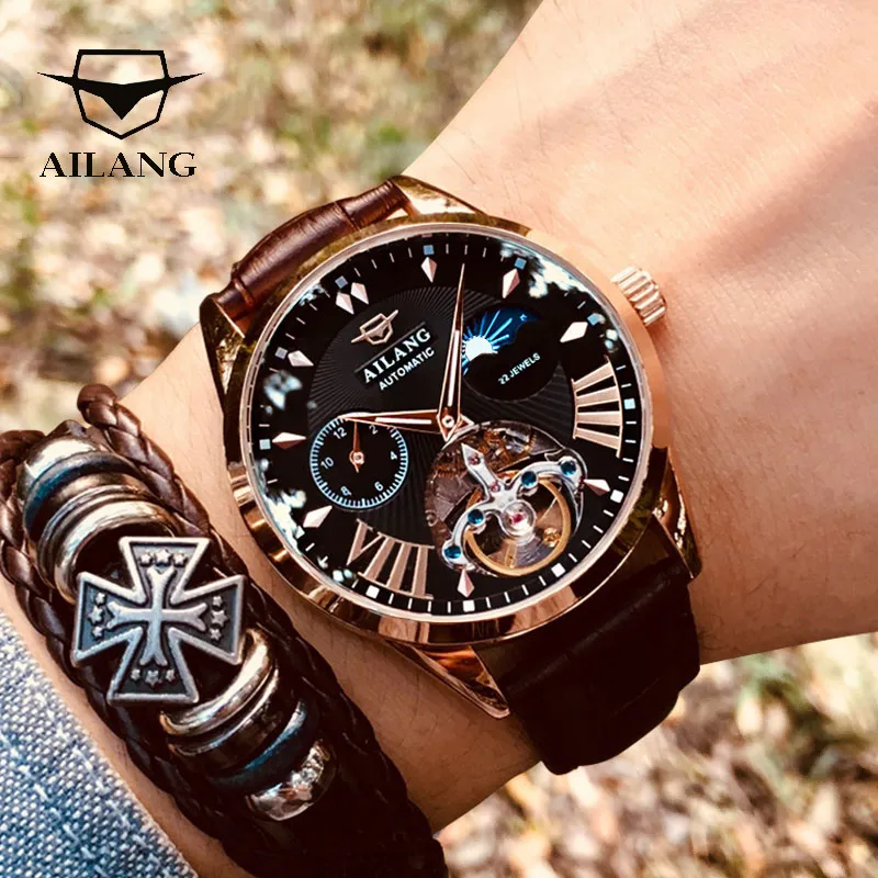 Top Trends: AILANG Quality Tourbillon Men's Watch Men Moon Phase Automatic Montre Diesel Watches Mechanical Transparent Steampunk Clock Shoppable Styles