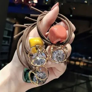 Top Trends: New Fashion Amber Hair Rope Accessories For Women Ultra-Stretch All-match Vintage Crystal Block Girls Hair Band Shoppable Styles - Image 3