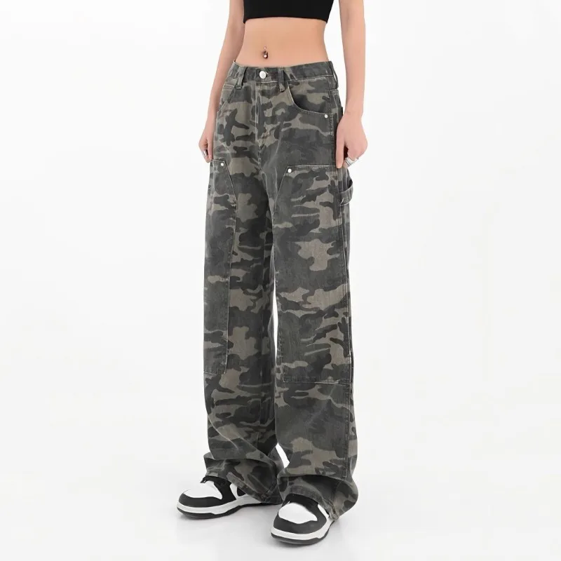 Top Trends: Harajuku Women Jeans Streetwear Fashion Loose Straight Pants Army Green Camouflage Spring Summer Hip Hop Casual Trousers 2023 Shoppable Styles