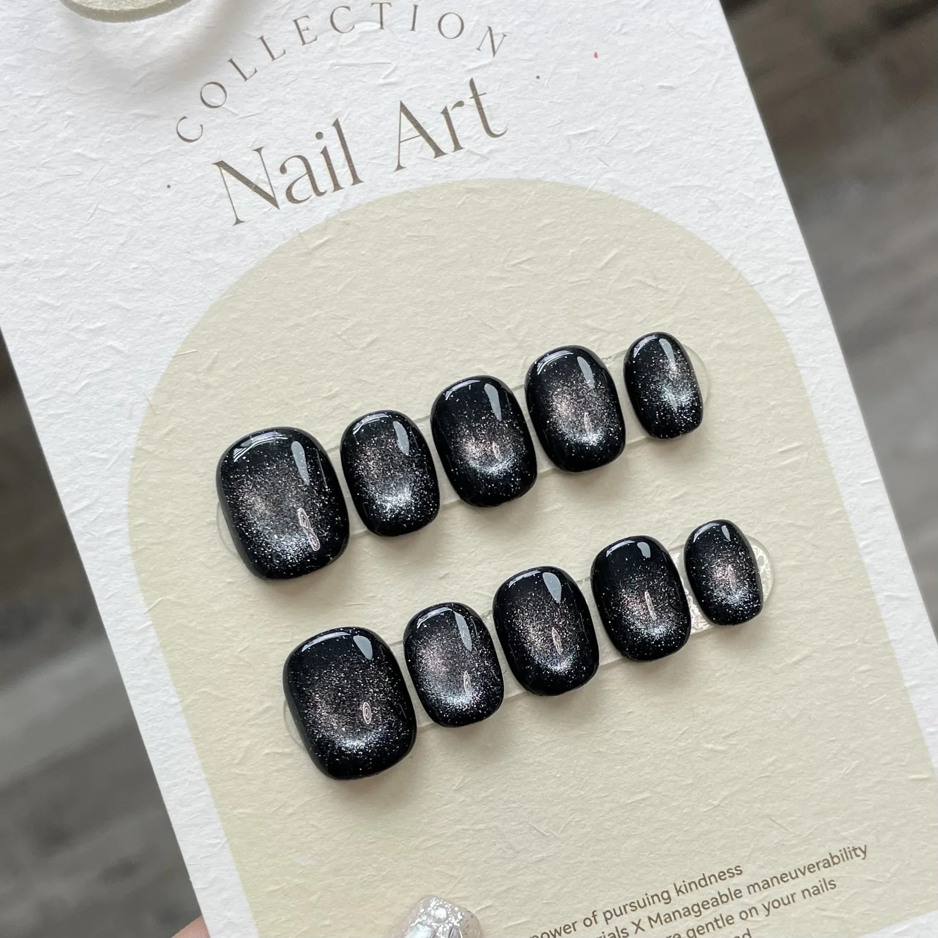 Top Trends: 10Pcs Short Black Handmade Cat Eye Press On Nails Glitter Wearable False Nails Full Cover Decoration Manicure Fake Nails Tips Shoppable Styles