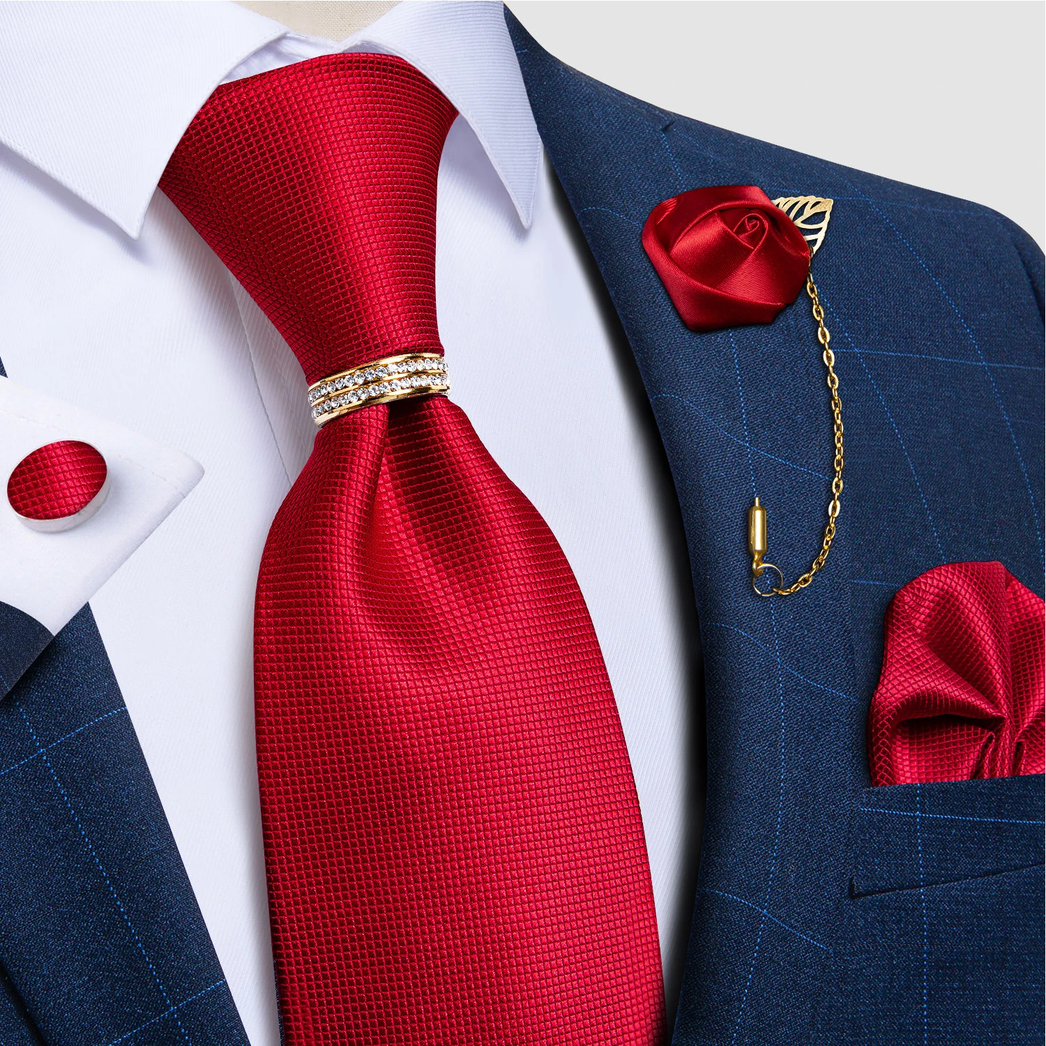 Top Trends: Luxury Red Solid Paisley Silk Ties For Men With Tie Ring Brooch Pin Wedding Party Men Accessories Handkerchief Cufflinks Gift Shoppable Styles